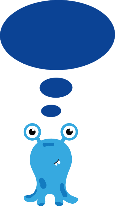 Blue Alien Thinking with Thought Bubble